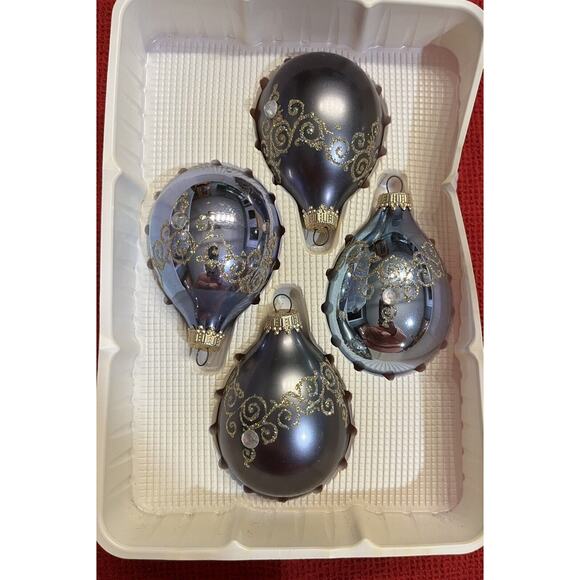 4 Vtg Christmas by Krebs Blue Purple Ombré Teardrop Flower Glass Ornaments (a) - Picture 1 of 4